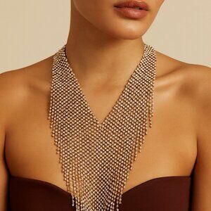 Zara‎ Rhinestone Cascade Signed Statement Necklace ✨